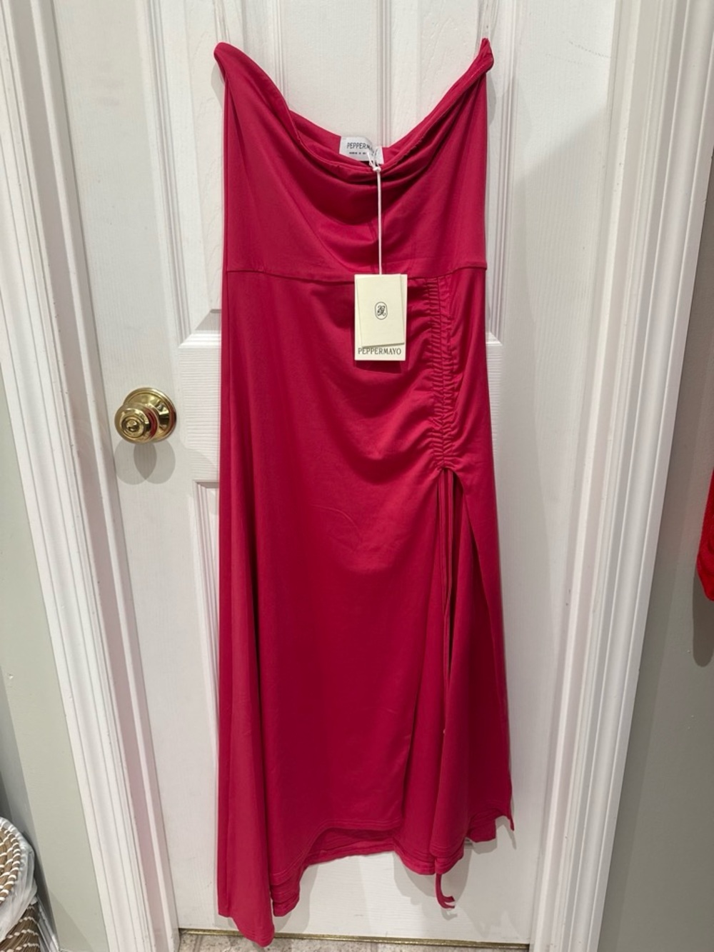 Peppermayo Strapless Ruched Fuchsia Dress